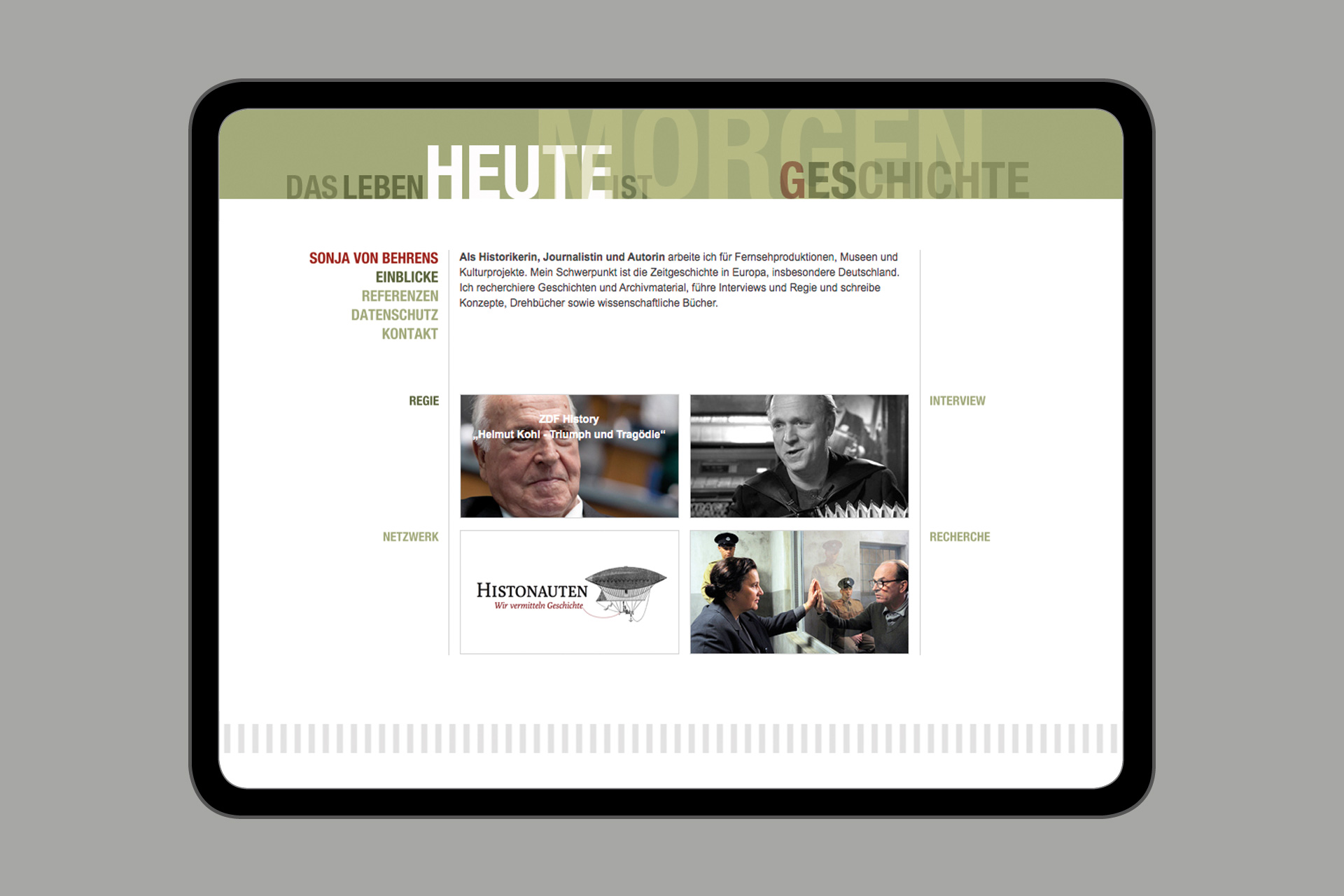 Website, Startseite für Sonja von Behrens mit Projekt-Vorschaubildern