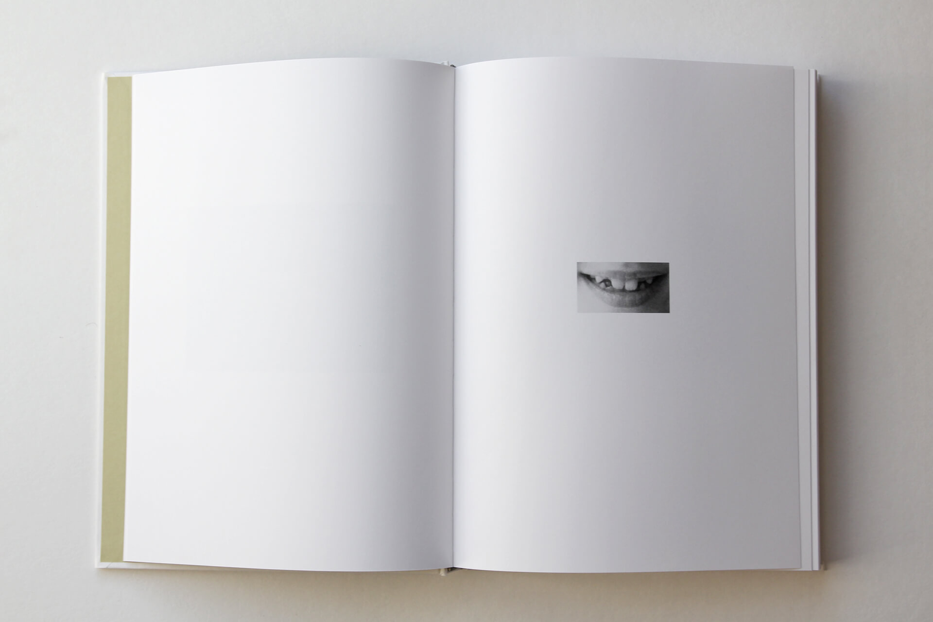 Doppelseite des Künstlerbuches „Phenotype“ von J. Lempert. Rechts: schwarz-weiß-Foto mit Kindermund