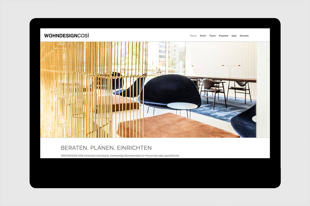 Vorschaubild auf der Startseite mi gestaltung mit Startseite der Website für Wohndesign Cosi 