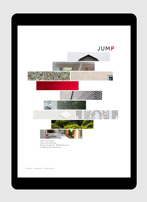 (Vorschaubild) Abbildung der Startseite von jump-architekten.de auf einem Tablet im Hochformat. 