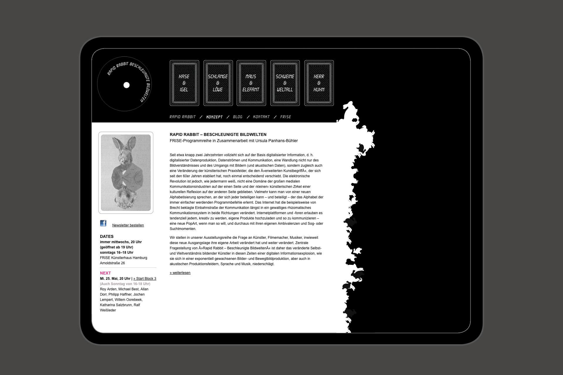 Abbildung der Homepage für „Rapid Rabbit – Beschleunigte Bildwelten“