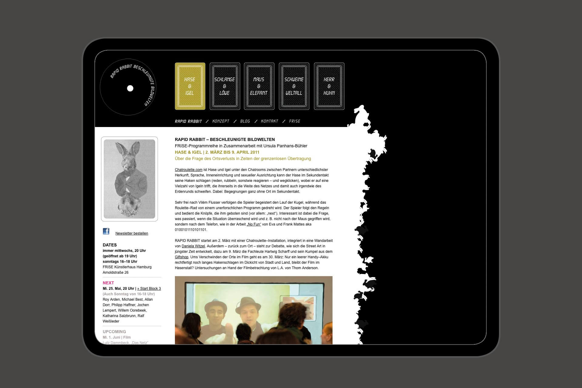 Abbildung der Homepage für „Rapid Rabbit – Beschleunigte Bildwelten“