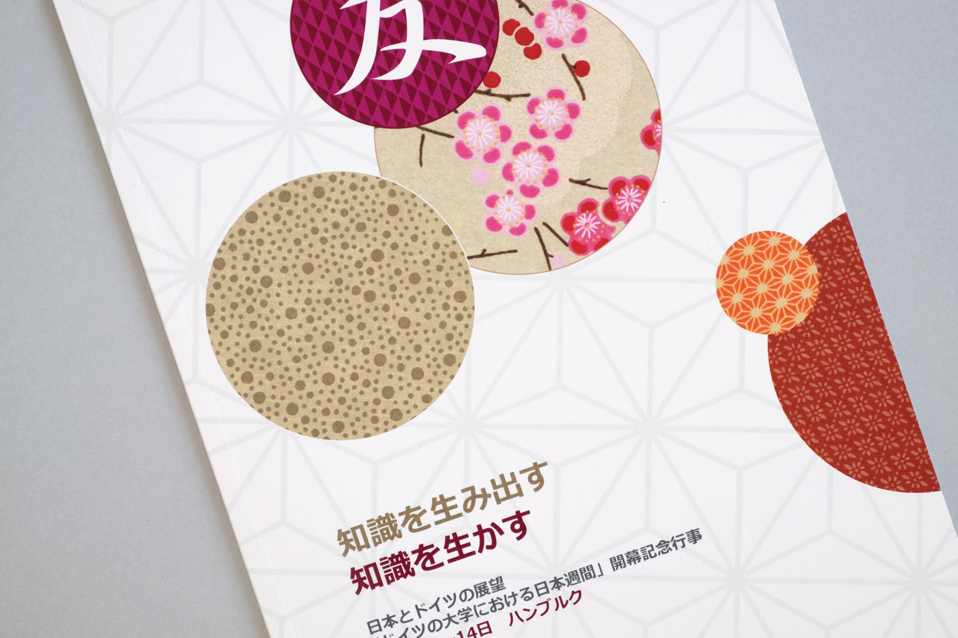 Detailfoto des Covers der Publikation „Wissen schaften – Wissen nutzen“ mit japanischen Ornamenten und Mustern