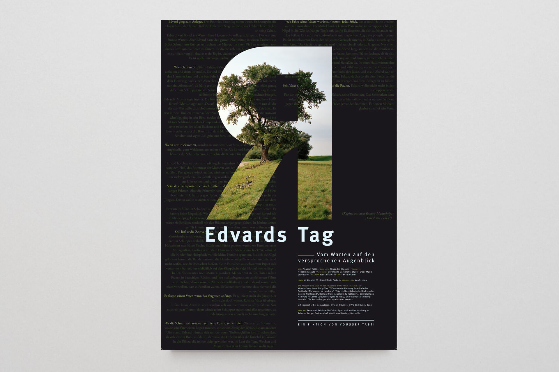 Plakat für Youssef Tabti zu „Edwards Tag“. Ein riesiges gespiegeltes R auf schwarzem Grund enthält ein Landschaftsmotiv