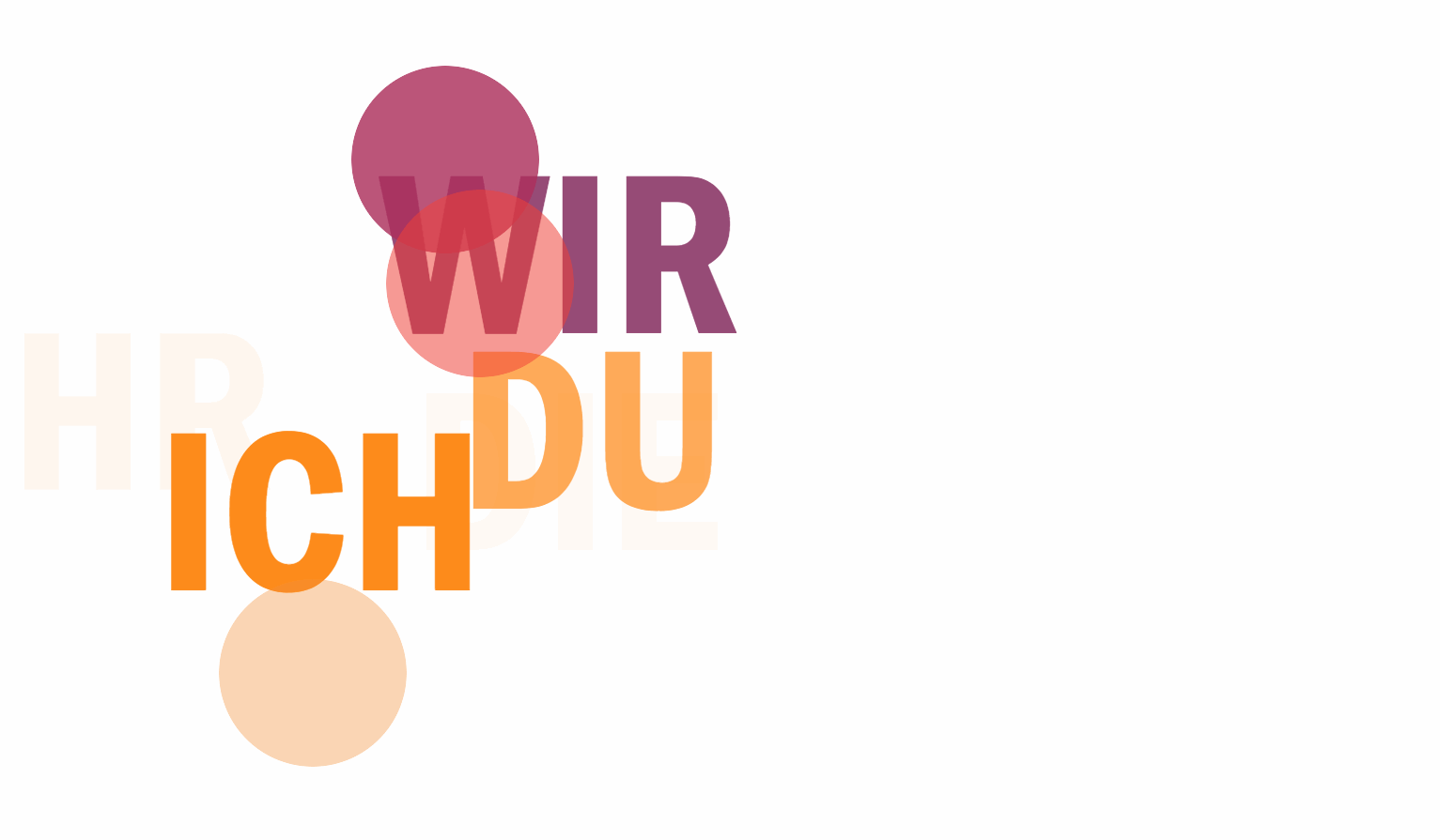 Animierte Web-Intro für Stiftung Mensch / Soziale Allianz. Orange-lila-farbig- transparente Personalpronomen in Bewegung