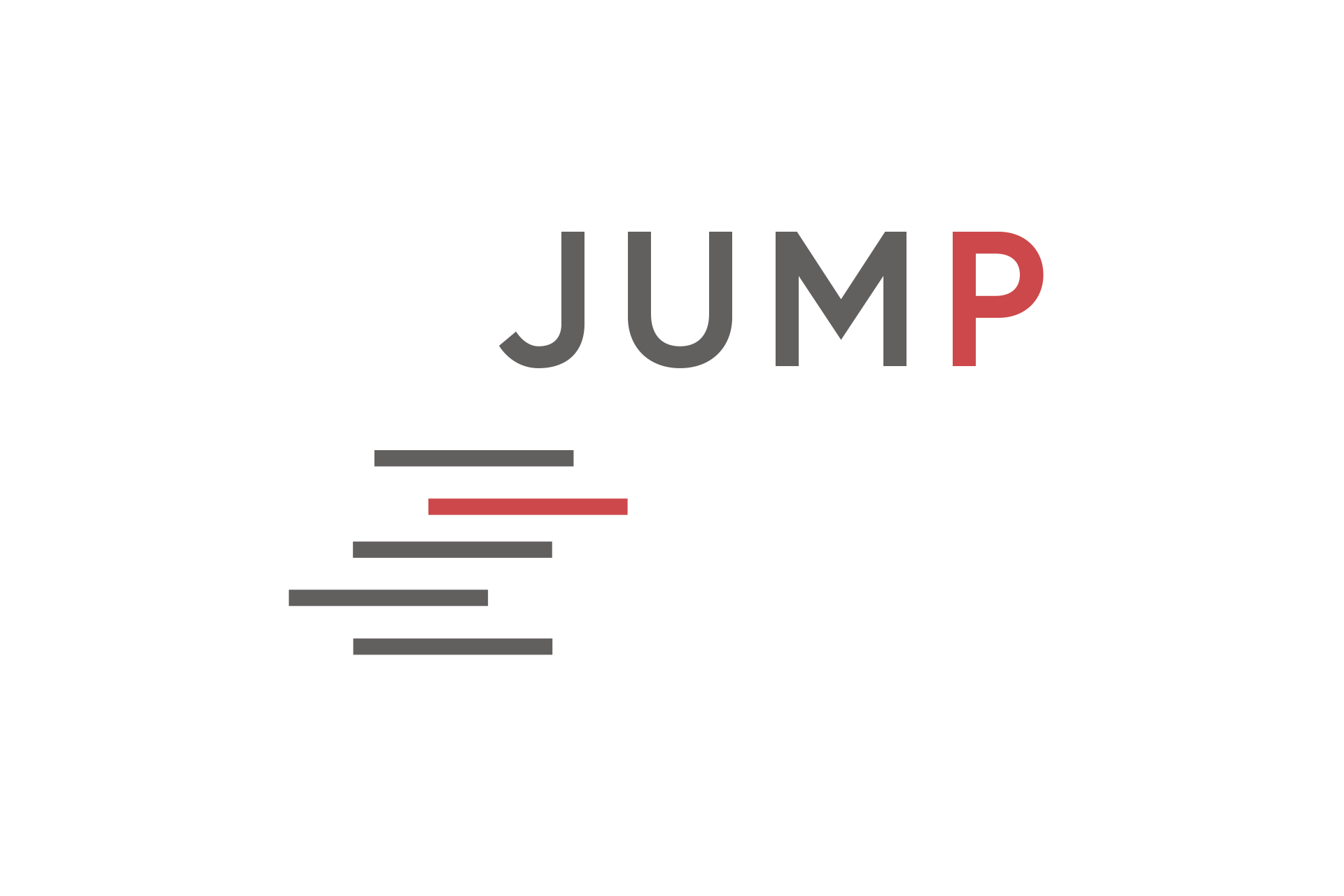 Logo für Jump Architekten München. Wort Jump und fünf horizontale, versetzte Strichen