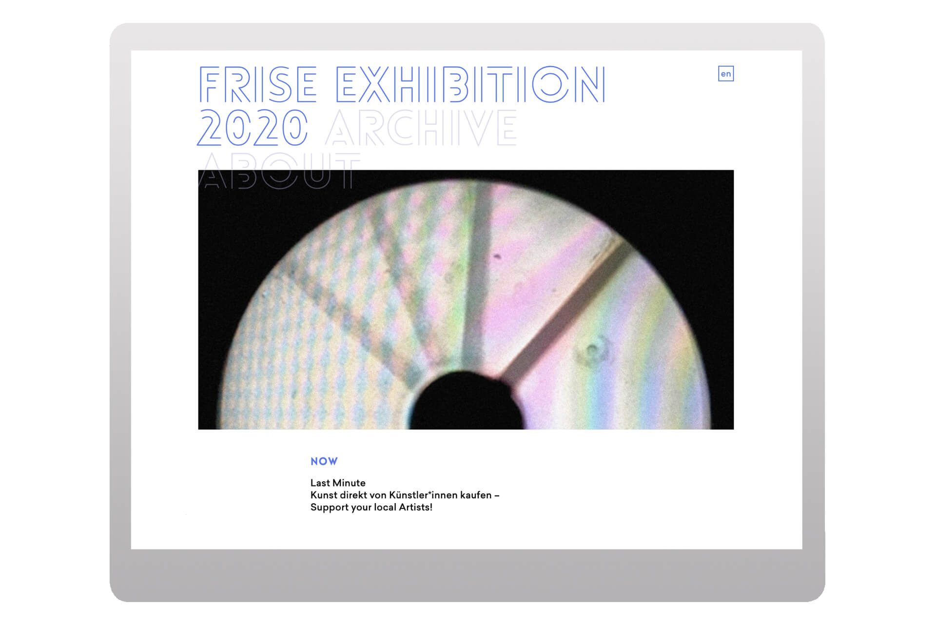 Ansicht Startseite der Frise-Website mit Ankündigung der Ausstellung „Last Minute“