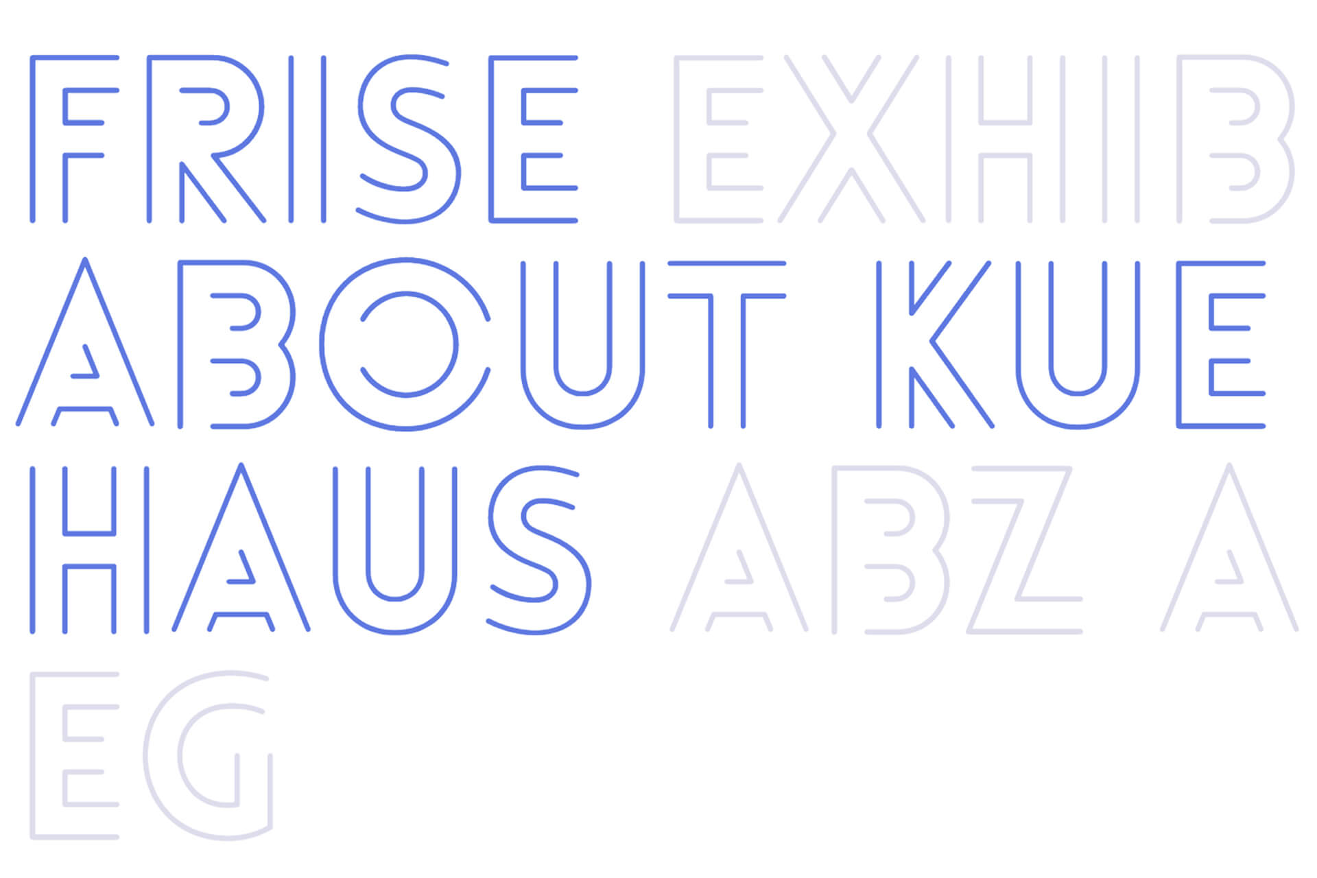 Detail der Typografie mit offener Outline für die Navigation der Frise-Website mit u.a. den Wörtern: Frise, About ABZ.